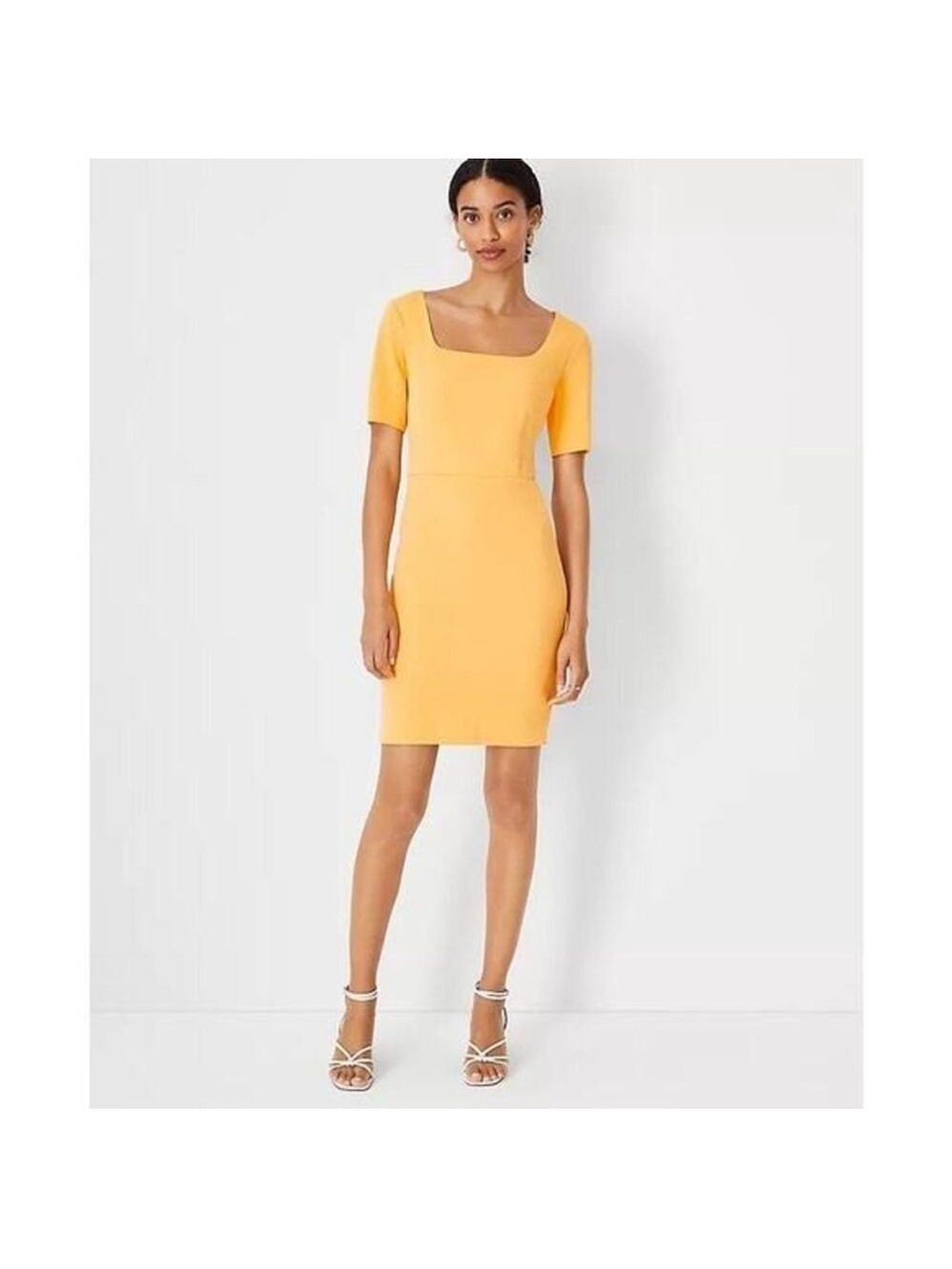 Ann Taylor Yellow Square-Neck Short Sleeve Sheath Dress